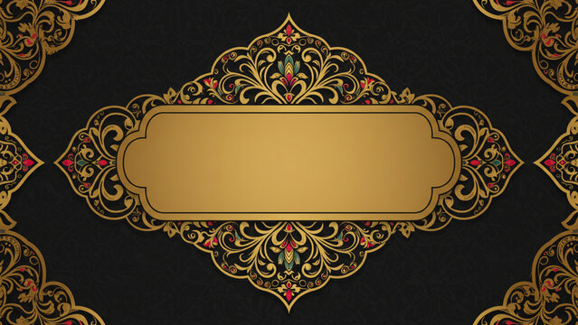 Vector ornate frame with indian or arabesque motif. Template for indian, arabic wedding invitations, oriental holidays. Copy space