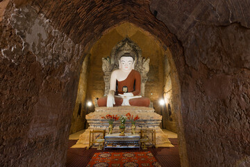 principle Buddha image of Tha Kya Pone Temple and Hidden Indra in the Stomach , Nyaungu city, Myanmar