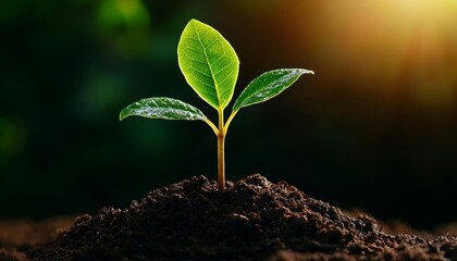 New sapling growing in a forest, symbolizing renewal and growth