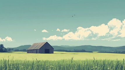 Obraz premium Serene Barn in a Verdant Pastoral Field Setting