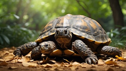 Obraz premium 1. **Giant Tortoise on Curieuse Island in the Seychelles Forest**