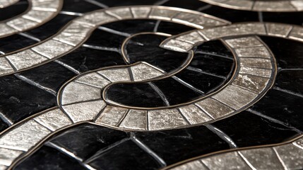 Black and silver mosaic tile floor design