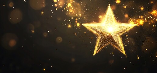 Elegant golden star with light effects on a dark background, vector presentation design