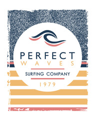 Colorful vector illustration of stripes and text with allusion to surf. Perfect for prints on t-shirts and posters.