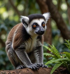 A Heartwarming Moment: Lemur Carrying Baby in Lush Tropical Forest Surrounded by Exotic Flora and Natural Beauty, Showcasing the Bond Between Mother and Offspring in Wildlife Photography See Less Ai g