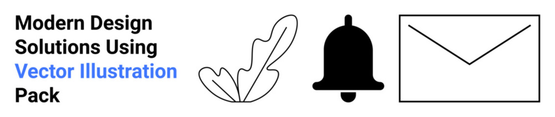 Black-and-white icons of a leaf, notification bell, and envelope symbolize nature, alerts, and messaging. Ideal for apps, websites, email templates, branding UXUI eco themes flat landing page