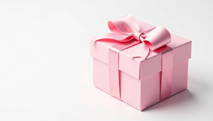 Fototapeta premium Open pink gift box with delicate ribbon bow, isolated on white , romance, isolated, anniversary