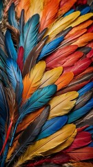 Beautiful and artistic appearance of feathers of various colors. Mobile size. Generative AI.