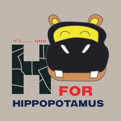 letter H for hippopotamus,design cartoon vector illustration