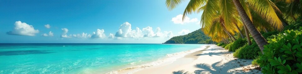 Sun-drenched coastal road, palm trees sway gently over turquoise sea , nature, sand, scenic route