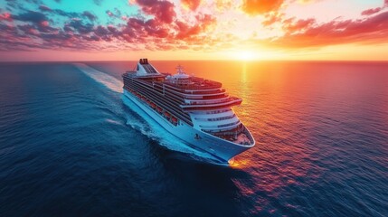 Majestic cruise ship sails ocean sunset dramatic sky