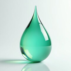 Obraz premium Iridescent green water droplet illustration isolated on white background. Glass render of pure aqua fluid element with gradient, freshness. Glossy droplet for design, beauty industry.