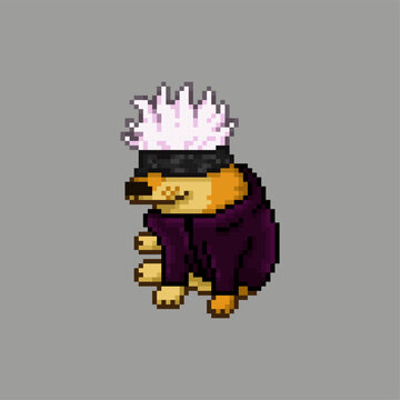 White haired dog, pixel art meme.