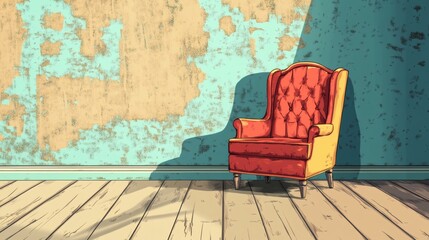 Vintage Armchair in Dimly Lit Room with Textured Wall and Floor