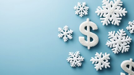 Naklejka premium Dollar sign with snowflakes on a blue background