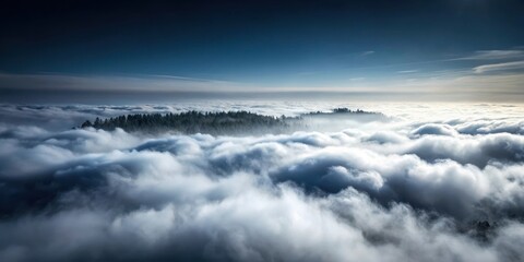 Fototapeta premium Dense white fog covering the entire landscape with visibility of only a few feet