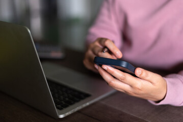 Business woman using mobile smart phone