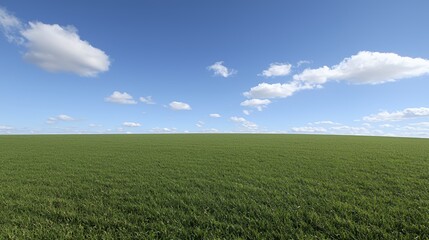 Fototapeta premium Bright Sunny Day Over Lush Green Field Under Blue Sky with Fluffy Clouds