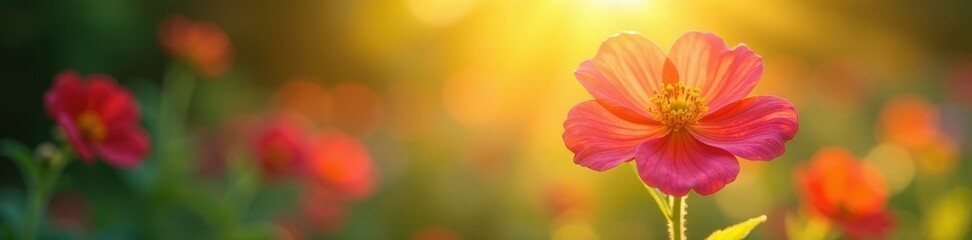 Blurred vibrant flower bokeh, sunlight dappled, pastel, artistic