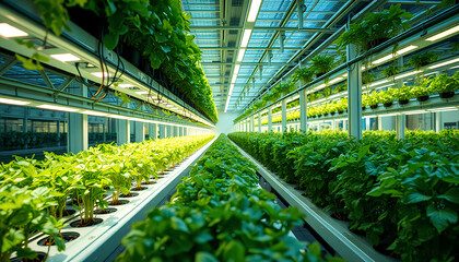 An advanced vertical farming system illuminated by artificial sunlight, controlled by AI for sustainable urban agriculture 1