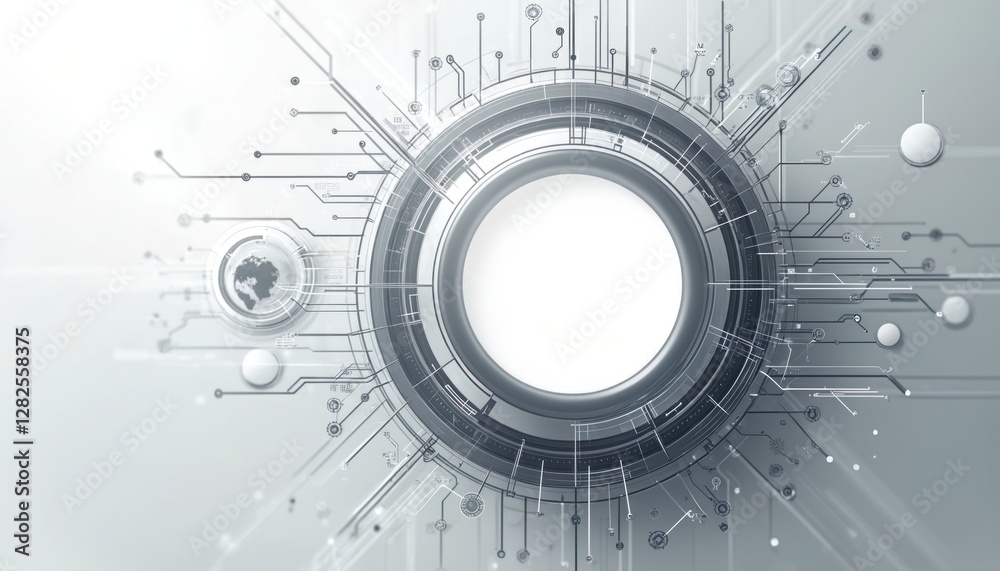 Fototapete abstract tech grey, white background featuring hi-tech communication concept, innovation. includes c