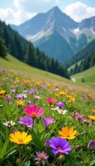 Vibrant wildflowers bloom in high alpine meadow, alpine flowers, nature photography, botanical photography