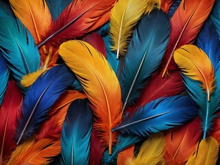 Exotic bird feathers. Artistry, freedom, and elegance with vibrant colors. Generative AI.