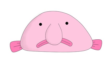 Blobfish simple character, deep sea creature with frowning face a with white background.