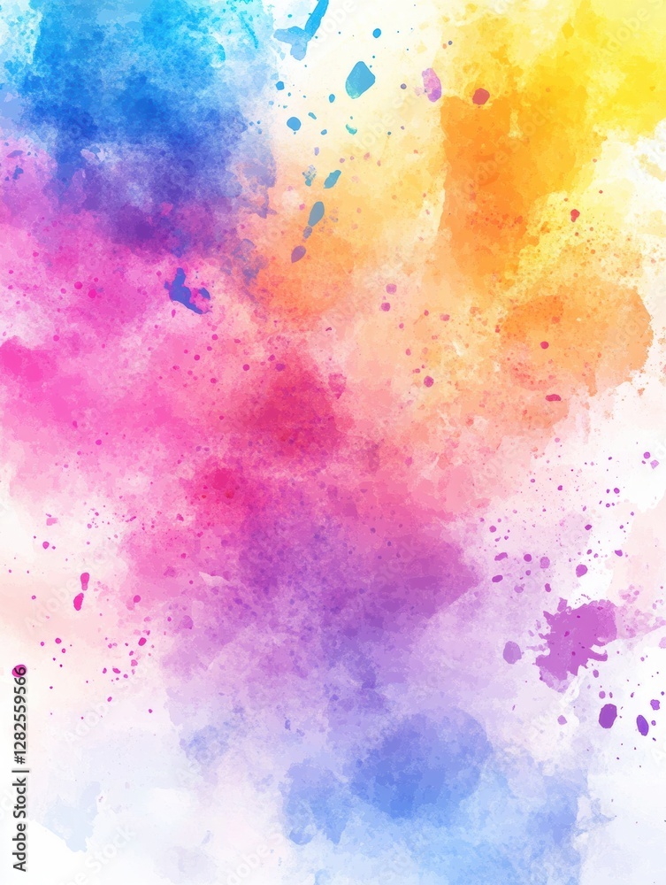 Poster vibrant watercolor abstract painting showcasing colorful splashes and hues in an expressive display.