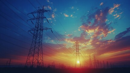 Stunning Sunset Over Power Lines in a Smart Grid Setting