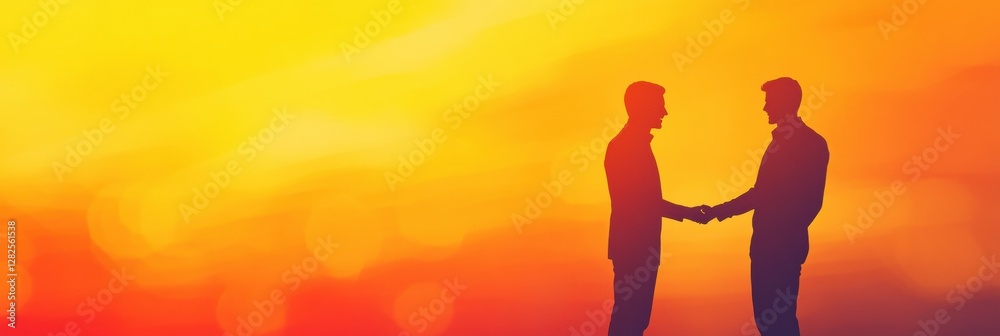 Leinwandbilder silhouettes of two figures shaking hands in a vibrant abstract background representing a successful 