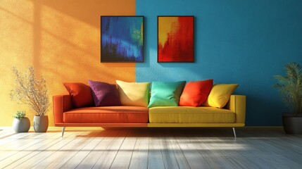 Bright and Colorful Living Room with Modern Sofa and Art