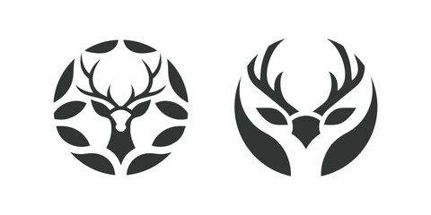 Set of wild deer silhouettes in flat style isolated on white background. Deer head vector illustration business deer logo icon design. black and white deer head brand logo in vector format simple icon