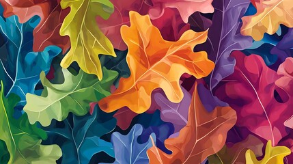Fototapeta premium Vibrant Colorful Autumn Oak Leaves Pattern