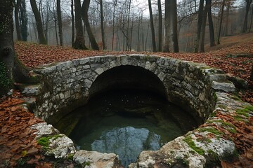 Stone bridge over forest spring