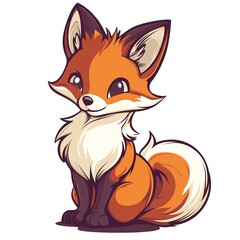 Obraz premium Cartoon fox with a fluffy tail design for T-shirt POD print on demand on white background