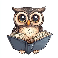 Cartoon owl with a book design for T-shirt POD print on demand on white background