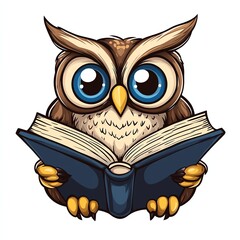 Cartoon owl with a book design for T-shirt POD print on demand on white background