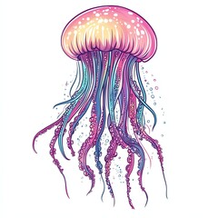 Cute jellyfish with long tentacles design for T-shirt POD print on demand on white background