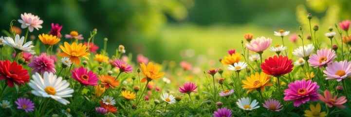 Obraz premium Wildflower patch, diverse blooms, natural setting , spring, high-resolution, close-up