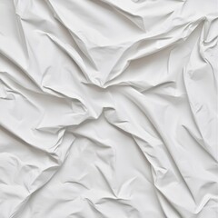 White crumpled fabric background texture.