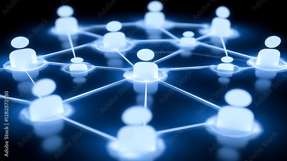 Poster digital network connections with user icons and security symbols representing online interaction