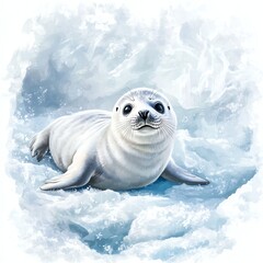 Playful baby seal sliding on ice design for T-shirt POD print on demand on white background