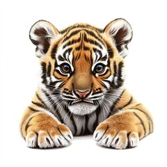 Obraz premium Playful baby tiger with stripes design for T-shirt POD print on demand on white background