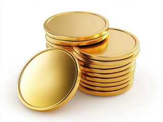 Stack of Gold Coins on White Background Symbolizing Wealth and Success
