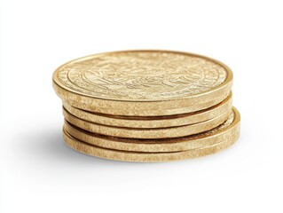 Stack of Gold Coins on White Background Symbolizing Wealth and Success