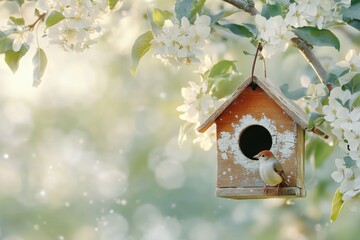 Fototapeta premium Birdhouse on blossom tree
