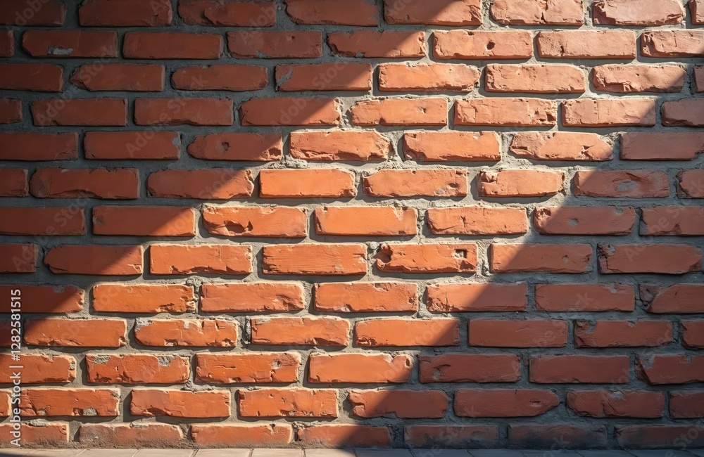 Aufkleber Full frame shot of detailed old red brick wall with shadow. Weathered pattern on brickwall, material texture, rough surface, rustic style wall. Empty space for graphic design or text ad background.