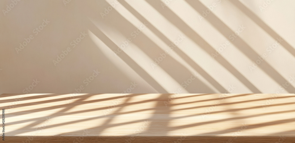 Canvas Prints close up of empty wooden table with soft shadows creating serene atmosphere. light plays beautifully across surface, enhancing natural texture