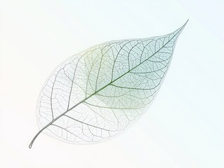 Transparent leaf, veins, detail, white background, nature design